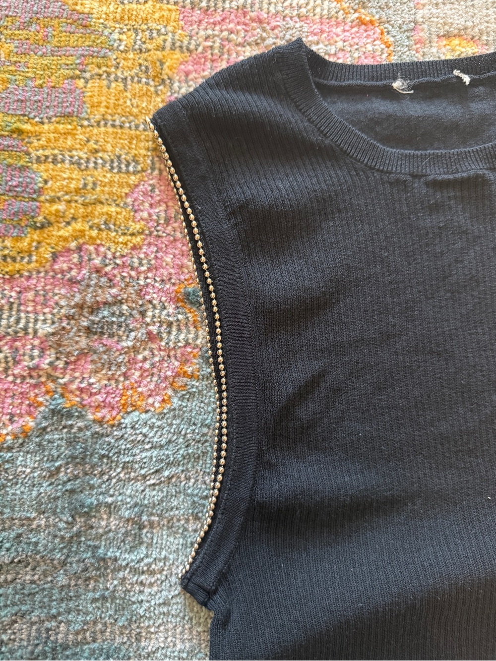 Free People Black Ribbed Crop Tank with Beaded Detail - Picture 2 of 3